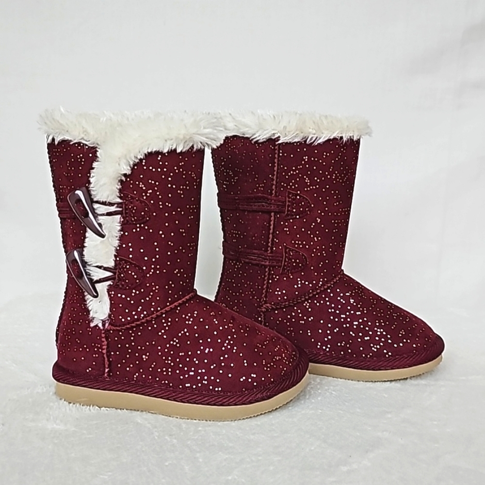 OLD NAVY | Burgundy Wine Sparkle Toggle Baby Winter Boots - Picture 4 of 6
